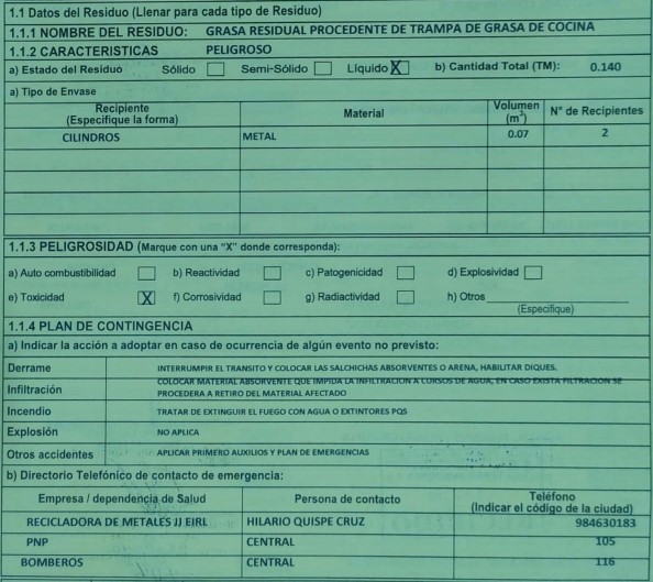 manifiesto de residuos solidos peligrosos 1 - Tower and Tower